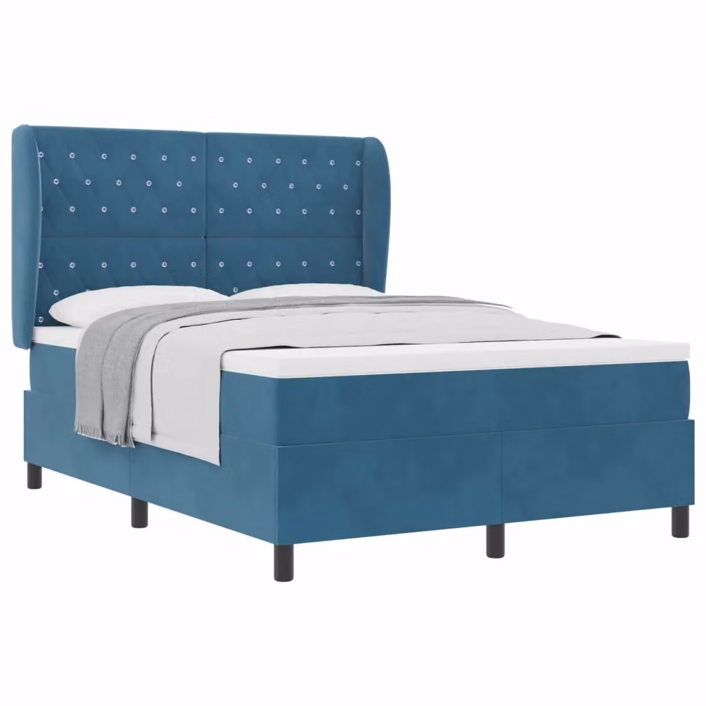 Letto Ibrido con Testiera in Velluto Blu vidaXL L/P: 140 x 200 cm – 2