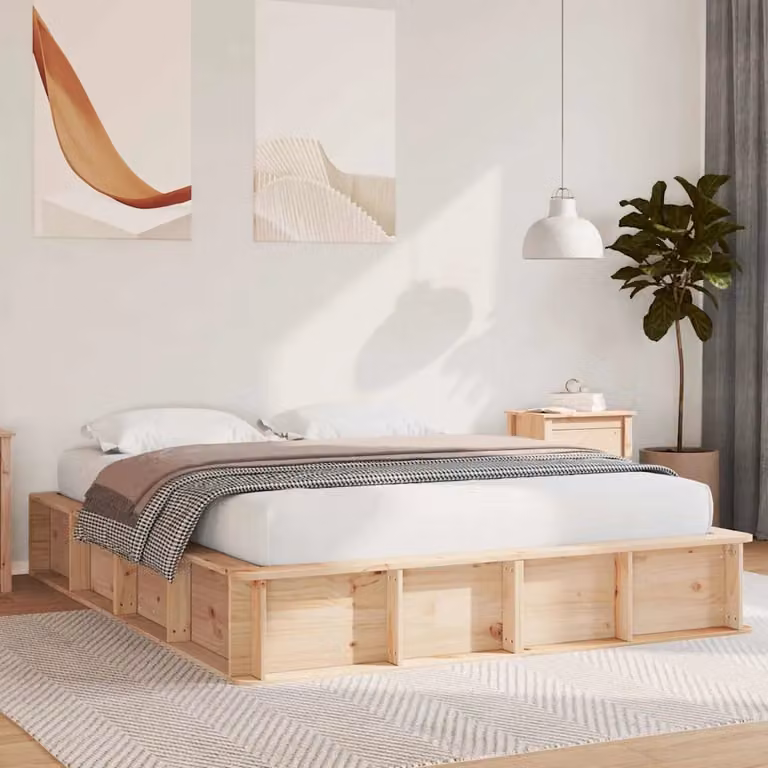 Struttura del letto moderna vidaXL in pino massello marrone L/P: 200 x 150 cm