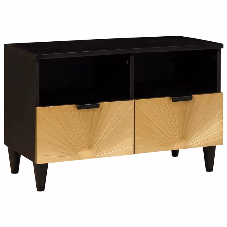 Mobile TV moderno vidaXL in legno ingegnerizzato, Nero e Oro, L 70 cm x P 33 cm x H 46 cm