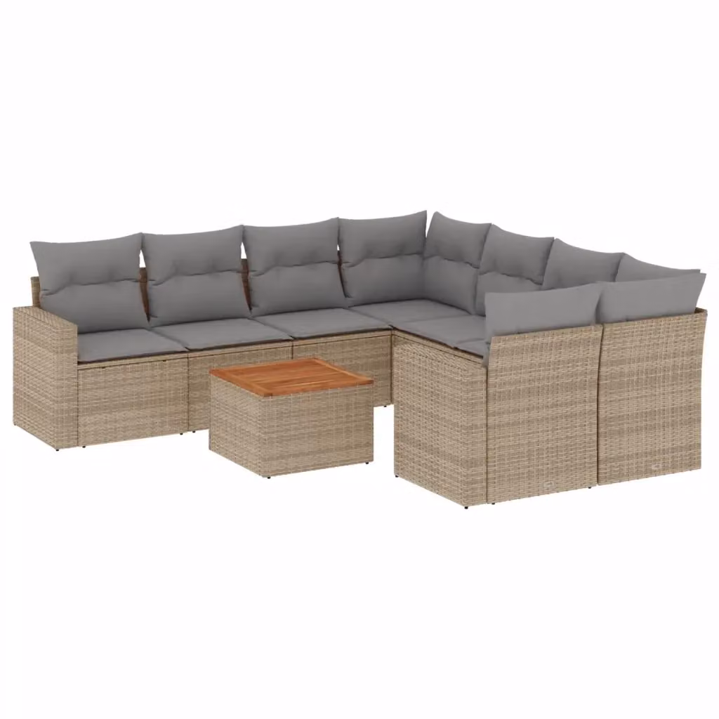 Set Divano da Giardino a L vidaXL in Polyrattan con Cuscini Beige e Grigio e Tavolino da Esterno – 2