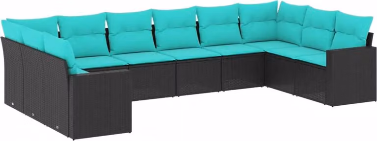 Set Divani da Giardino 10 pz con Cuscini Nero in Polyrattan