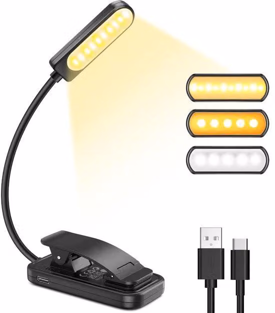 Lampada da lettura LED portatile Azomor con morsetto e protezione per gli occhi, ideale per libri e letto