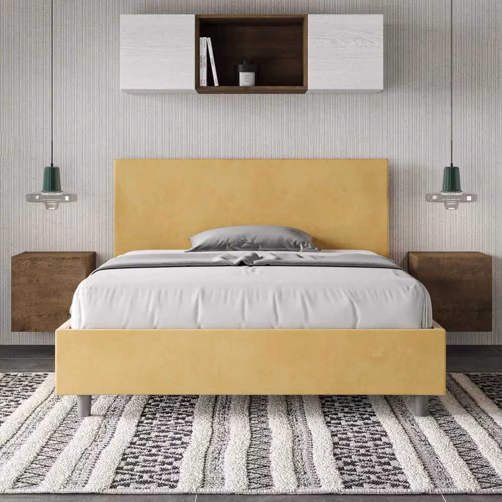 Letto Matrimoniale Moderno Giordanoshop in Legno e Tessuto Microfibra Giallo L/P/H: 180 x 200 x 106 cm – 2