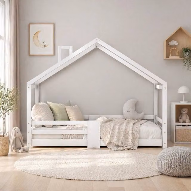 Letto bambino 90x200 cm bianco – con sponde, camino, senza materasso