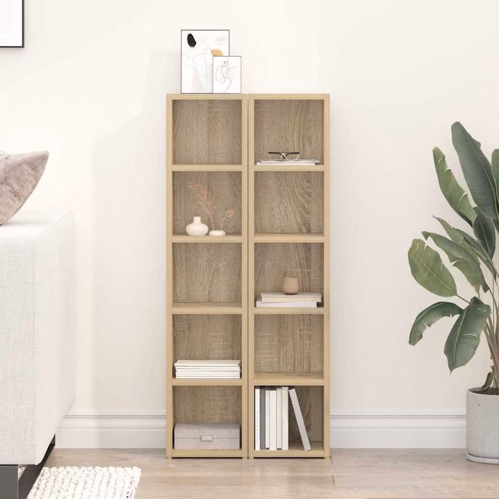 Set di 2 mobili porta CD vidaXL in legno Rovere Sonoma, modello moderno da appendere al muro, L/P/H: 21 x 16 x 93,5 cm