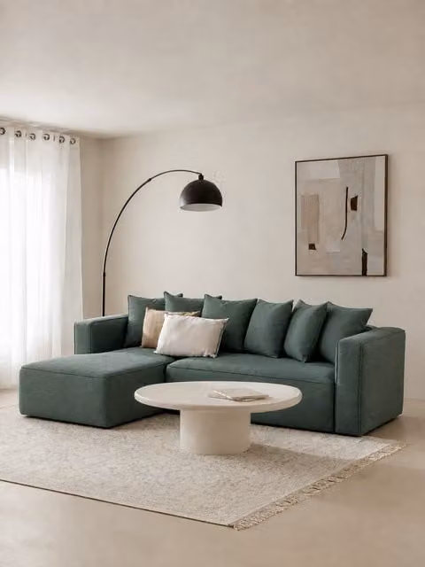 Divano letto chaise sinistra Livorno verde in tessuto Kenay Home