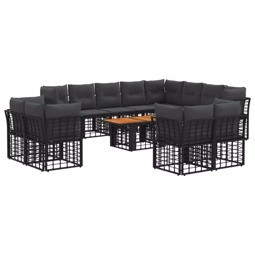 Set Divano da Giardino a Forma di U vidaXL in Polyrattan con Cuscini Nero e Grigio – 2