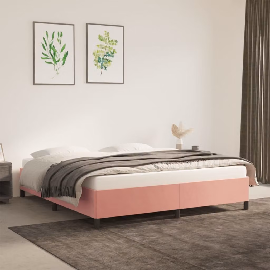 The Living Store Rete da letto rosa 180x200 cm in velluto