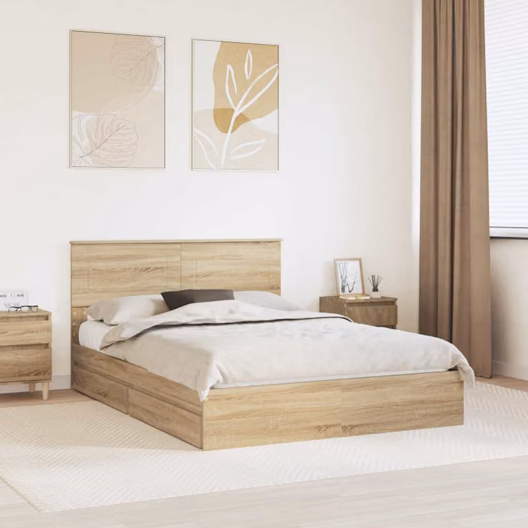 Letto con contenitore e cassetto vidaXL in legno Rovere Sonoma, L 160 x P 200 cm