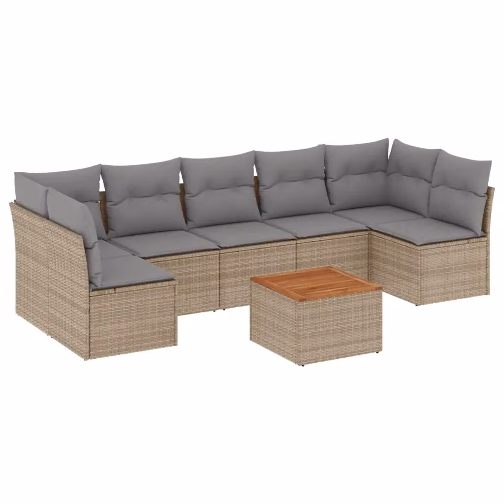vidaXL Set Divano da Giardino 8 pz a L in Polyrattan con Cuscini Beige e Tavolino da Esterno – 2
