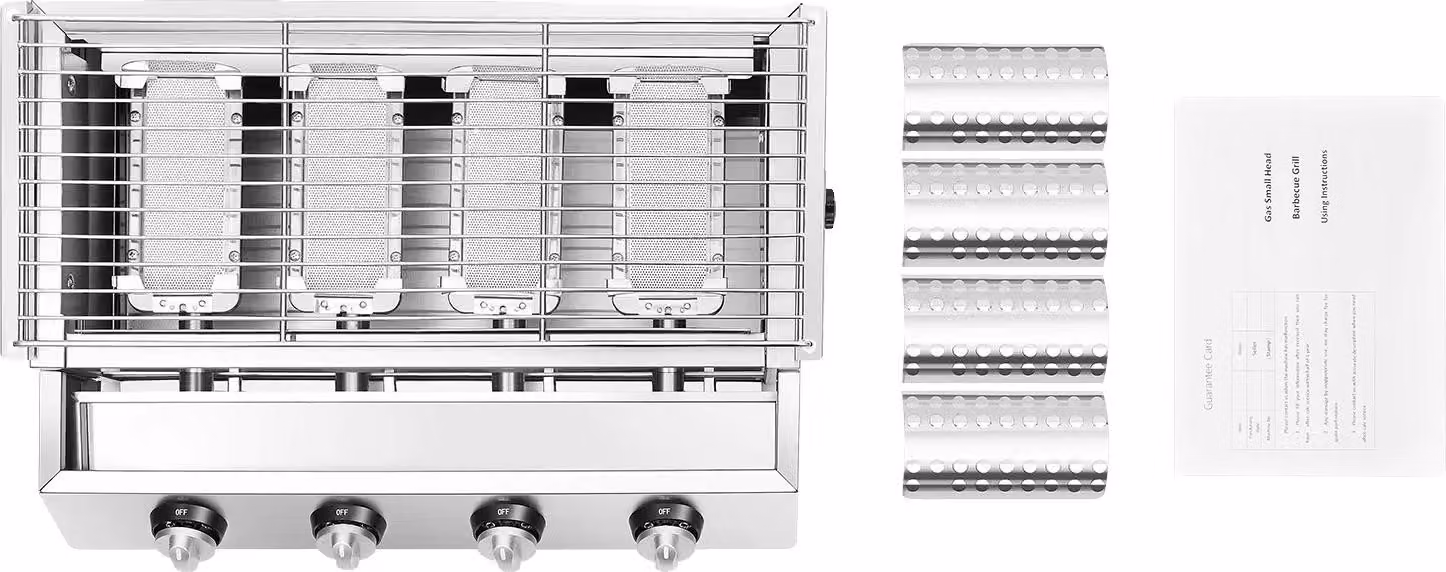Griglia per barbecue, 4 bruciatori, struttura in acciaio inox, argento