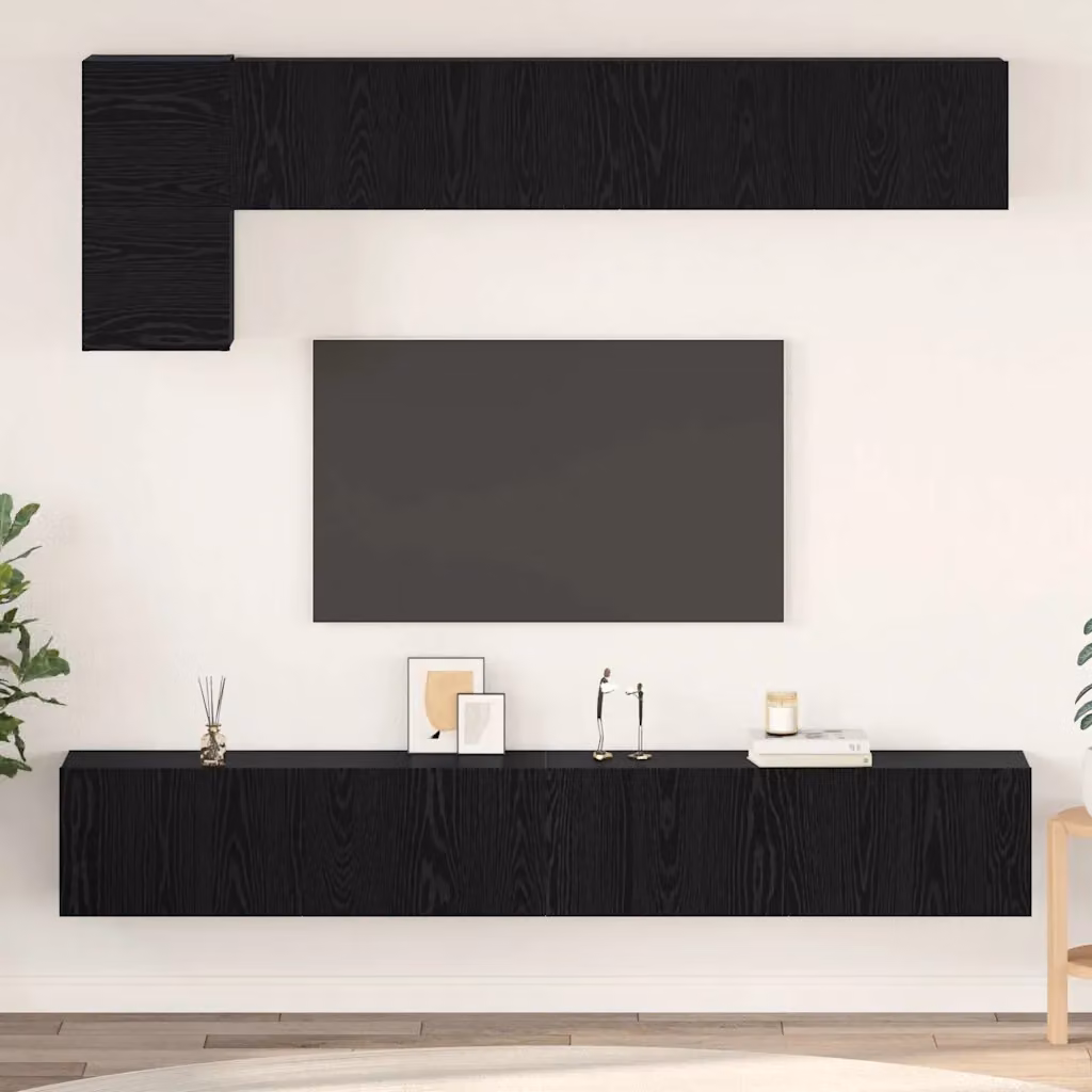 Set mobile TV moderno vidaXL in 5 pezzi color rovere e nero in legno MDF – 1