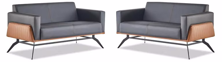 Sofa-Set Sofagarnitur 2-Sitzer Ledersofa Modern Holz Edelstahl Couch