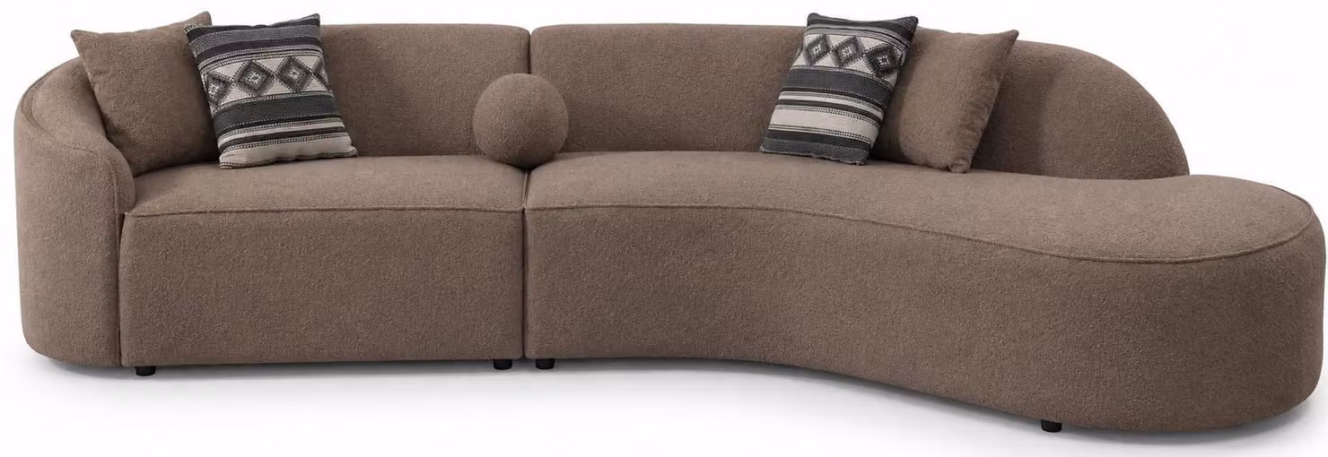 Divano ad angolo, forma a L, colore marrone, design minimalista, stile moderno, confortevole