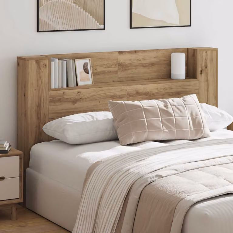 Testata del letto con mobile e illuminazione LED vidaXL in legno rovere marrone L: 160 cm, H: 103,5 cm, P: 21,45 cm