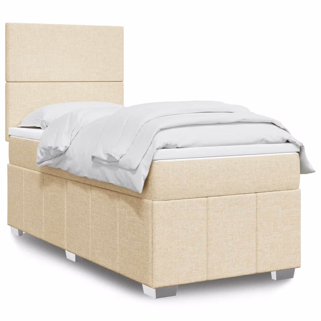 Giroletto a Molle con Materasso Ibrido vidaXL in Tessuto Beige e Bianco L/P/H: 90 x 200 cm