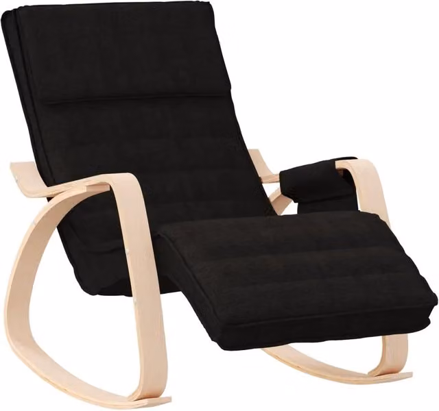 Sedia a Dondolo Nera in Tessuto con Struttura in Legno di Betulla CFW3098153 – 1