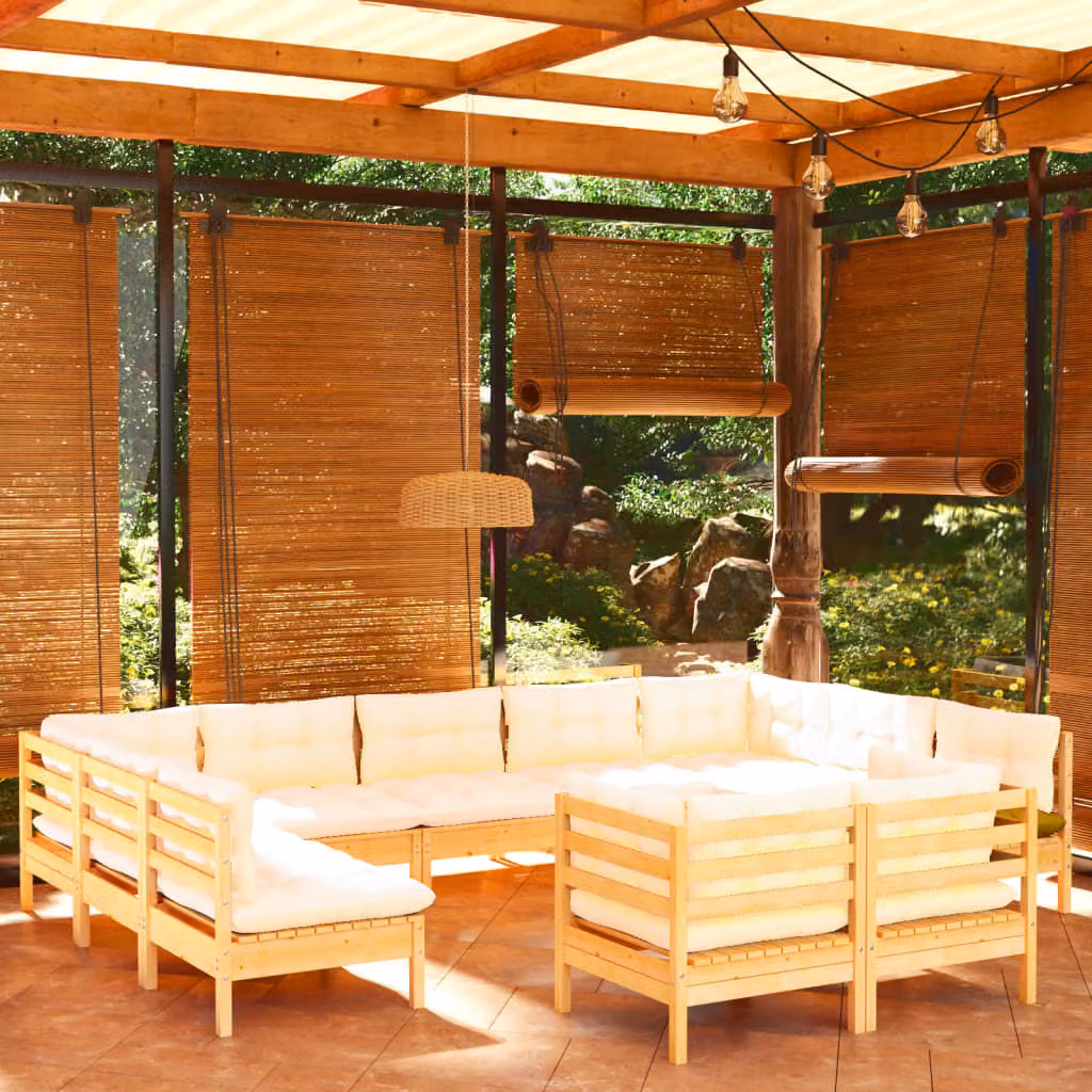 Maison Exclusive - Set Divani da Giardino 11 pz con Cuscini Crema Massello di Pino