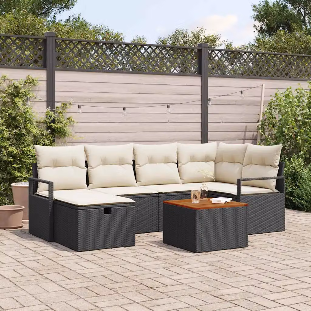 Set Divano da Giardino a L vidaXL in Polyrattan Nero con Cuscini e Tavolino da Esterno – 1