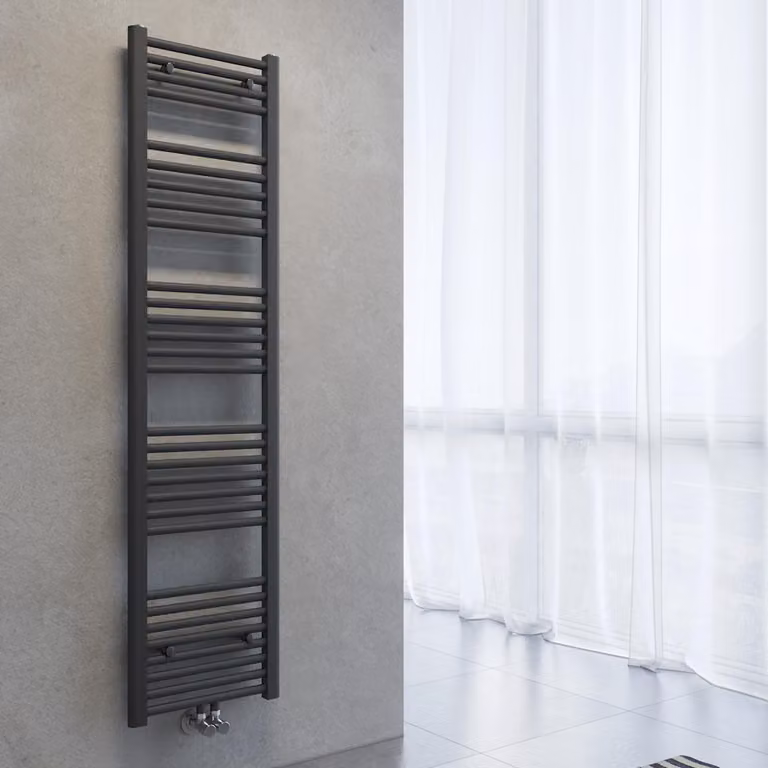 Radiatore asciuga-asciugamani SONNI, dimensioni 1600 x 400 mm, colore grigio antracite, sistema di riscaldamento ad acqua calda, senza resistenza elettrica