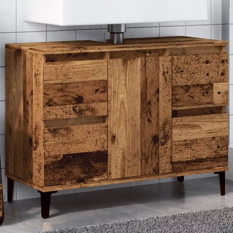 Mobile Lavabo vidaXL in Legno Antico Marrone con Ante e Cassetti L/P/H: 80 x 33 x 60 cm