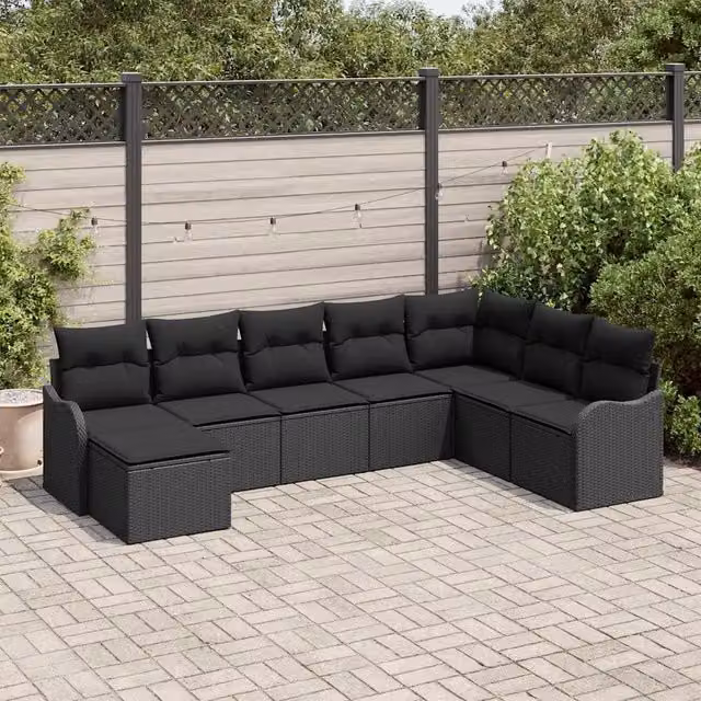Set Divano da Giardino 8 pz Nero polyrattan 3354492