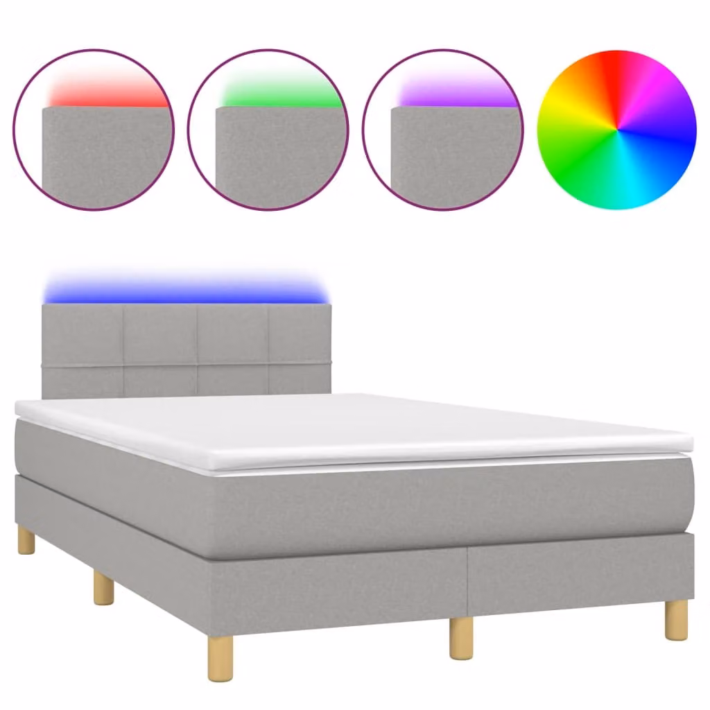 Letto a Molle Materasso e LED Grigio Chiaro 120x190 cm Tessuto