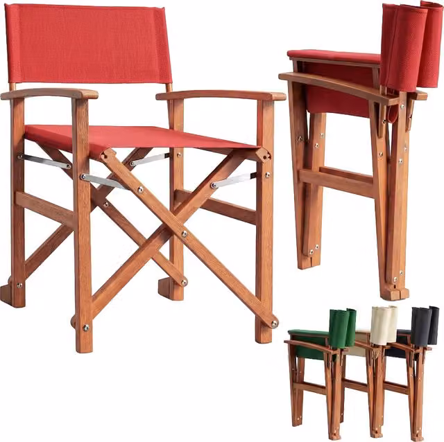 Sedia da regista pieghevole Casaria® in legno oliato rossa per giardino e balcone H: 86 cm, L: 59 cm, P: 54 cm