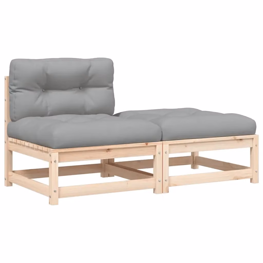 Divano da giardino vidaXL in legno di pino con cuscini e pouf grigio L: 140 cm, P: 70 cm – 2