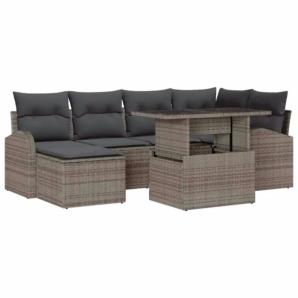 Set Divano da Giardino Moderno vidaXL in Polyrattan Grigio con 7 Pezzi e Cuscini – 2