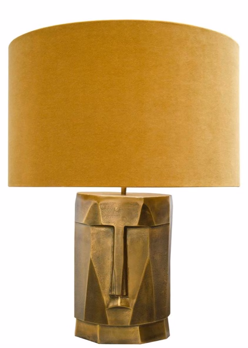 Casa Padrino lampada da tavolo in ottone antico con paralume color ocra 60,5 x H. 75 cm - Lampade Hotel Ristorante
