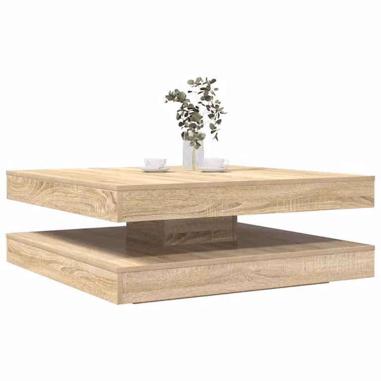 vidaXL Tavolino da Caffè Quadrato Girevole a 360 Gradi in Legno Sonoma, Colore Marrone e Beige, L 90 x P 90 x H 34,5 cm