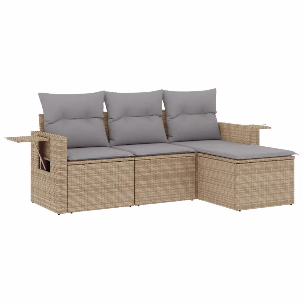 vidaXL Set Divano da Giardino a L composto da 4 pezzi con Cuscini Beige e Struttura in Metallo – 2