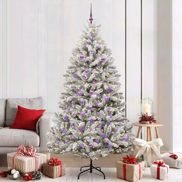 Albero di Natale artificiale moderno vidaXL verde e bianco con 300 LED bianco caldo in PVC e metallo, Altezza: 210 cm – 1
