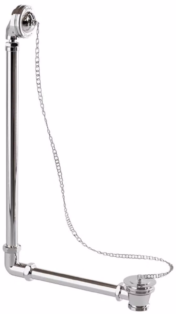 Casa Padrino scarico per vasca in stile liberty argento 31,8 x H. 56,3 cm - Scarico per vasca in ottone con tappo e catena per vasche freestanding - Accessori per il bagno in stile barocco e liberty