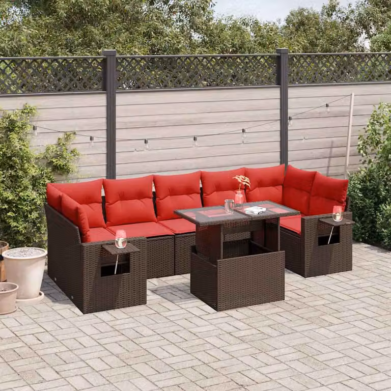 Set di divani da giardino vidaXL in polyrattan marrone con 8 pezzi e cuscini