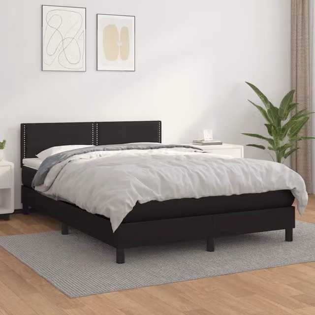 Letto con Giroletto a Molle e Materasso Ibrido vidaXL in Similpelle Nero e Bianco L/P/H: 190 x 140 x 88 cm