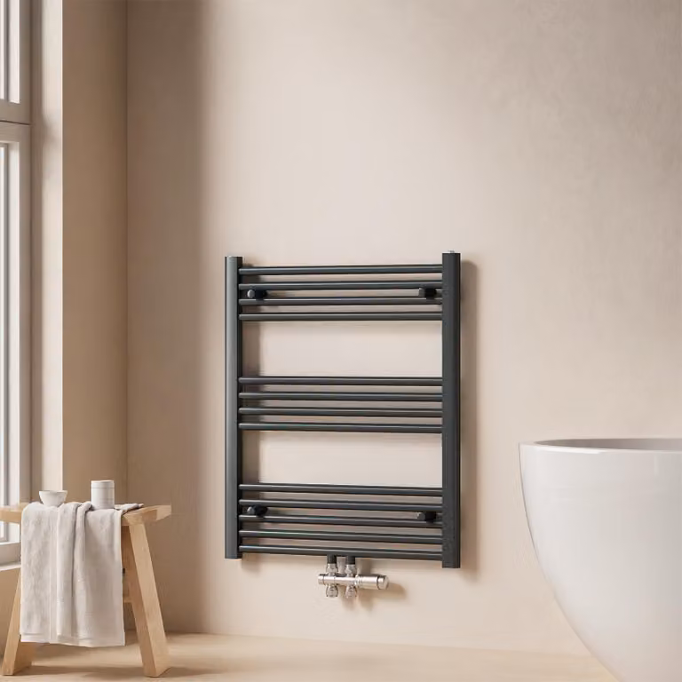 EMKE radiatore bagno asciugamani radiatore 60x75cm 337 Watt di potenza antracite radiatore bagno attacco centrale riscaldamento senza resistenza