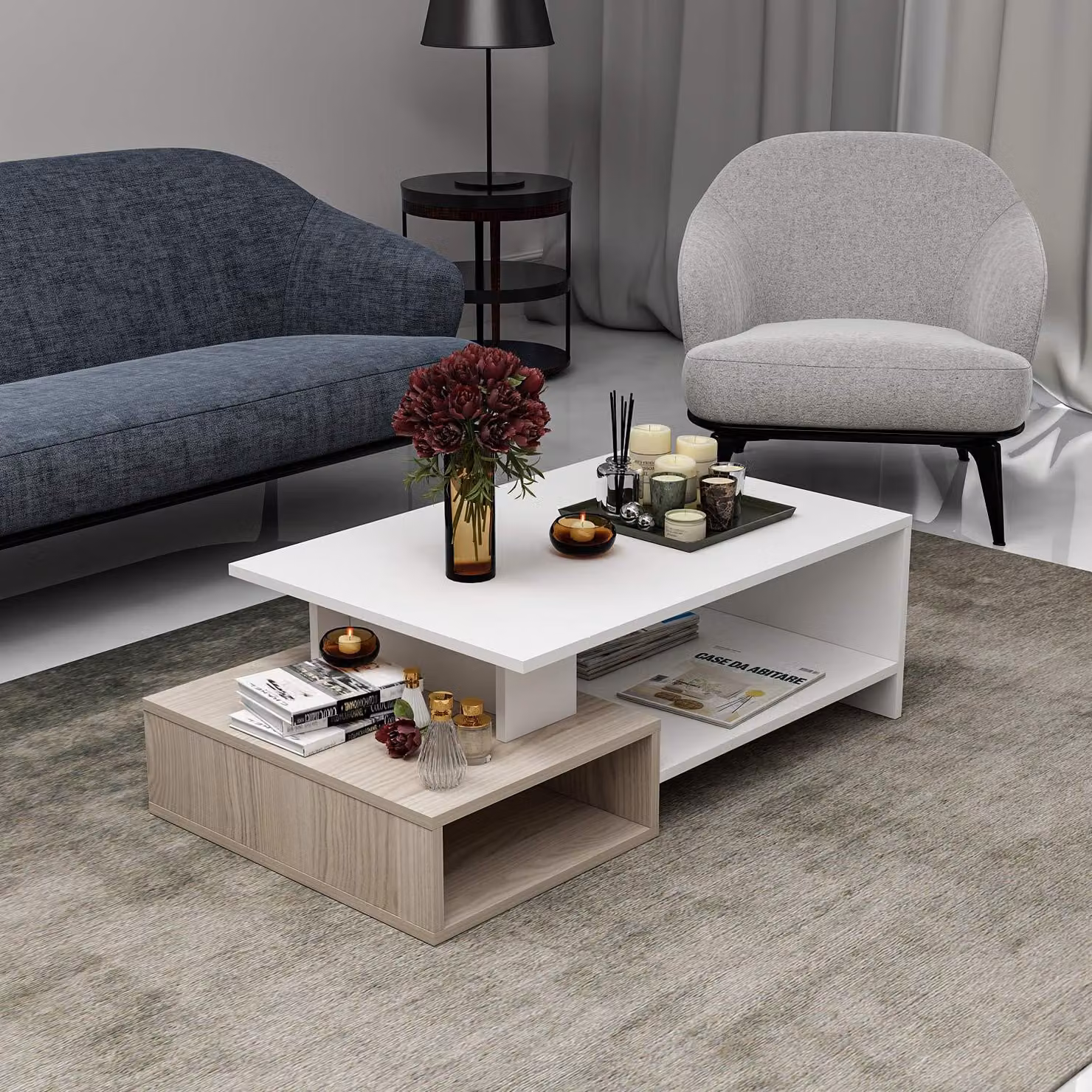 HOMIDEA DUX Tavolino da salotto Tavolino da divano Design moderno con ripiano (Bianco/Avola)