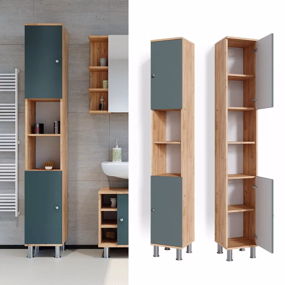 Mobile bagno alto Fynn Vicco Verde con ripiani interni e ante a battente L 30 cm x H 190 cm – 2