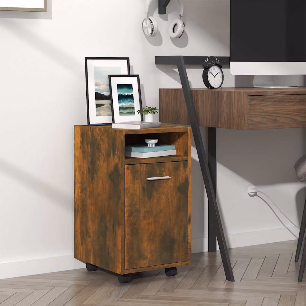 Mobiletto con ruote vidaXL in legno Rovere Fumo con ante e ripiano aperto L/P/H: 33 x 38 x 60 cm