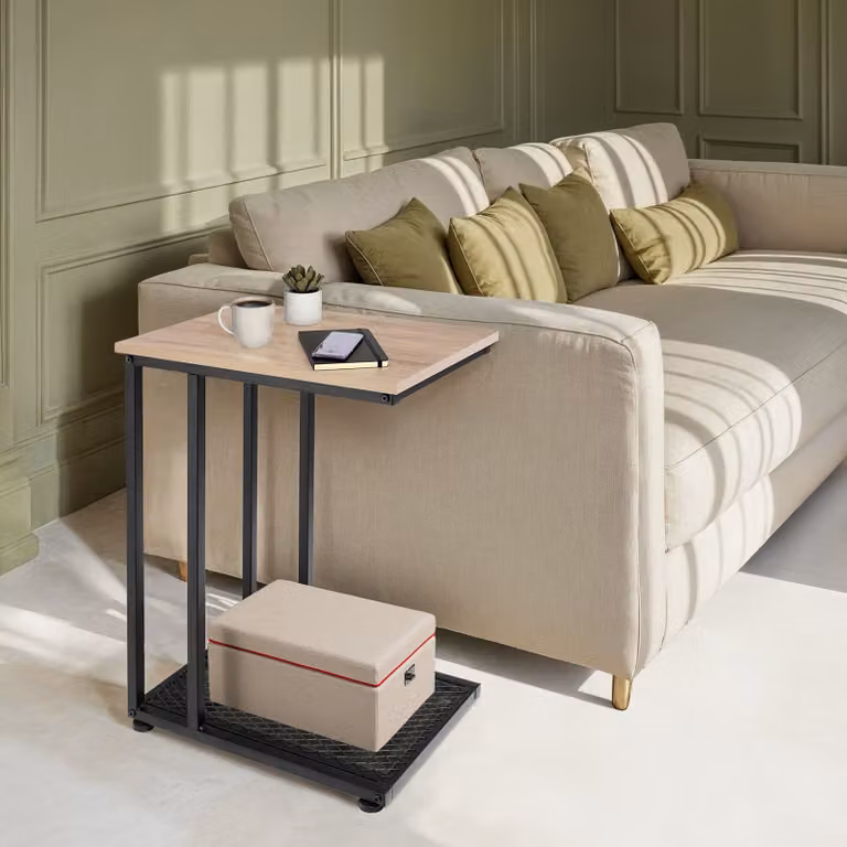 Tavolino rettangolare Tectake in stile industriale con finitura rovere e dettagli neri, L/P/H: 48 x 35 x 66 cm