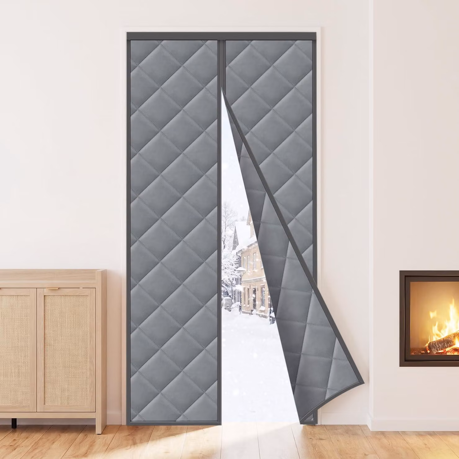 Zanzariera per porta, con isolamento termico, 120x210 cm, color grigio scuro