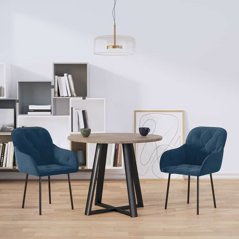 Set di 2 sedie da pranzo vidaXL in velluto blu con braccioli e struttura in metallo per soggiorno e cucina