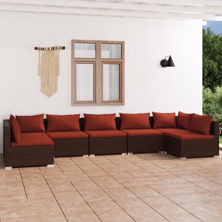 Maison Exclusive - Set da giardino da 7 pezzi con cuscini in polyrattan marrone