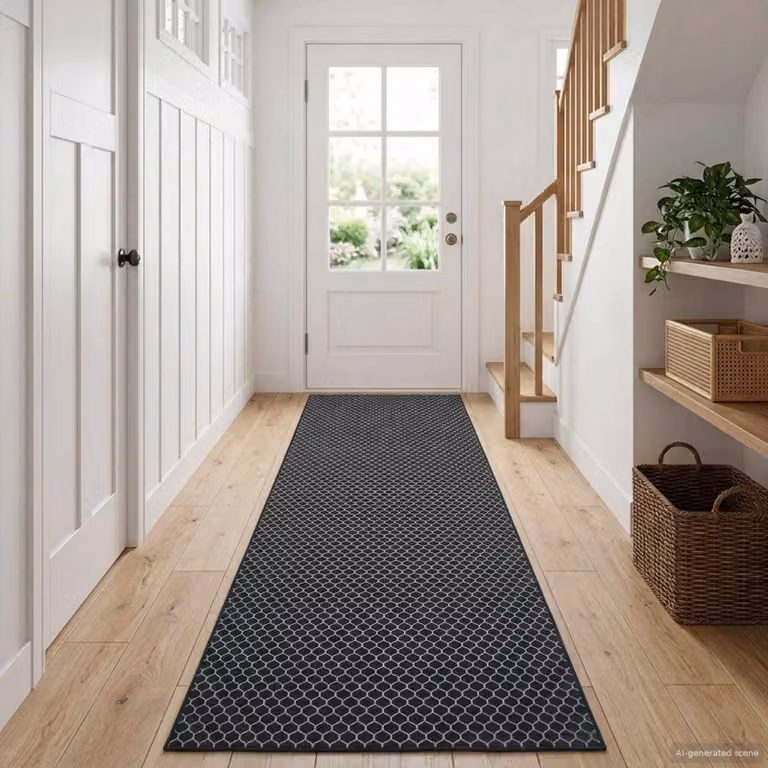 Tappeto Runner vidaXL ORIZ con motivo geometrico nero in poliestere
