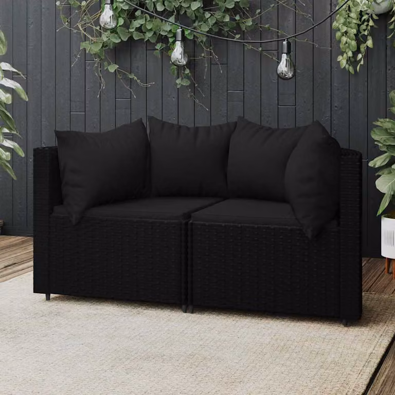 Set di 2 Divani Angolari da Giardino vidaXL in Polyrattan e Metallo Nero con Cuscini