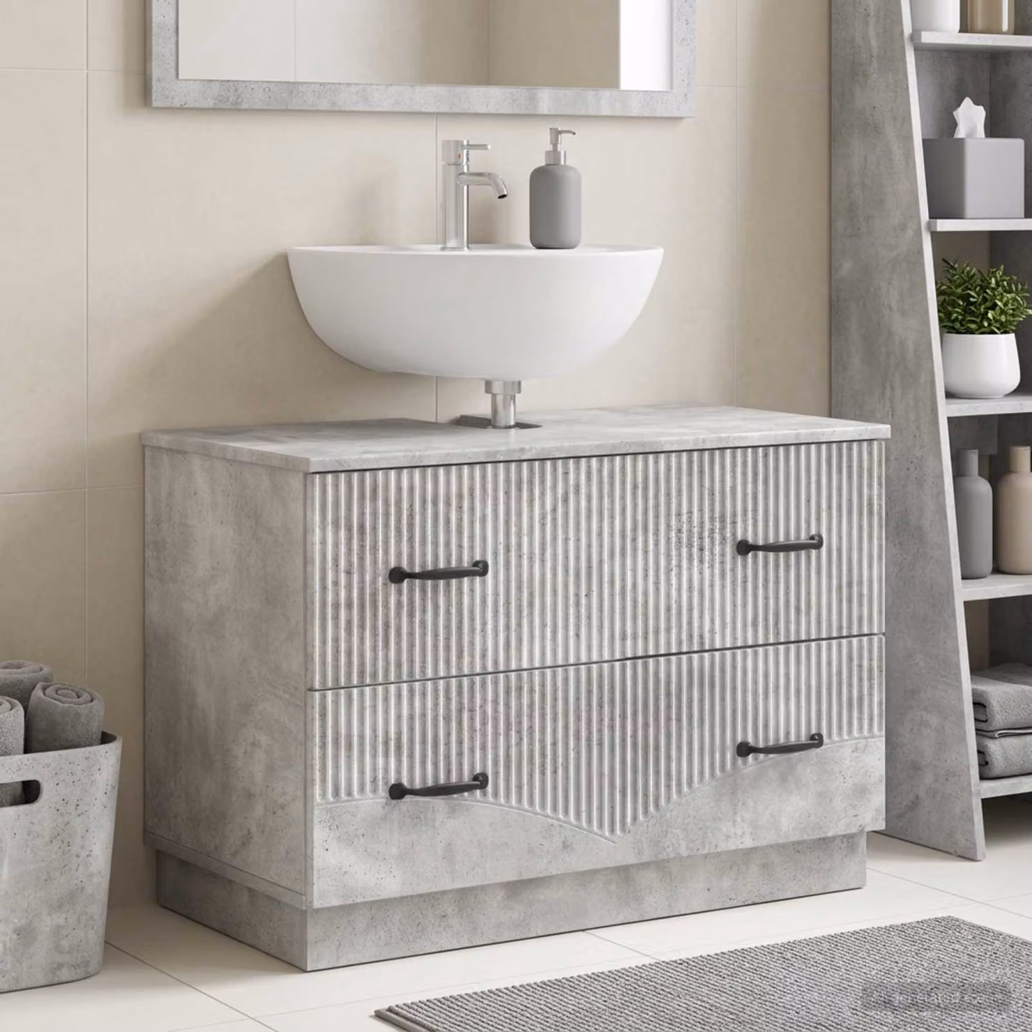 Armadio per lavabo da bagno vidaXL HOORN moderno, sospeso, Grigio e Nero, L: 82,0 cm, P: 41,0 cm, H: 56,0 cm