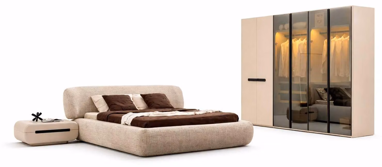 Letto completo con comodini, camera da letto, armadio moderno