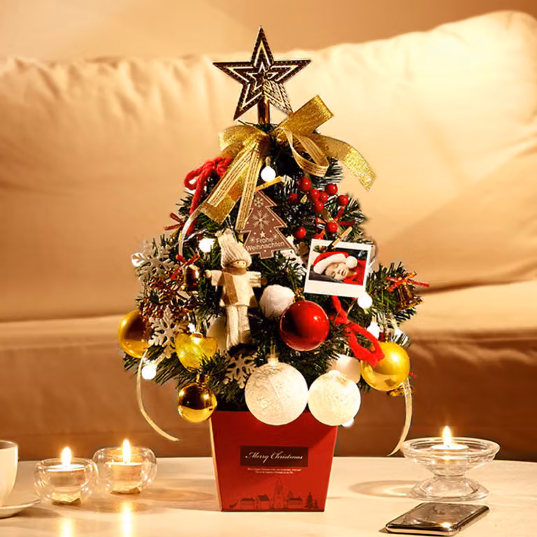 Albero di Natale con luci, decorazione da tavolo, mini albero di Natale, regalo di Capodanno, decorazione per feste, oro, 50cm